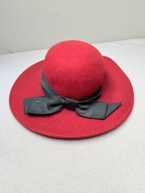Vintage Lancaster 100% Wool Red and Black Hat With Bow